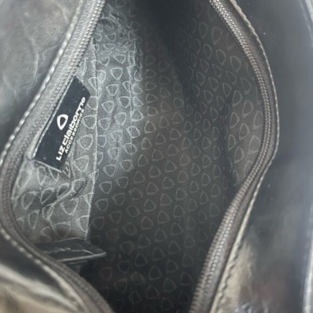 Liz Claiborne Black Patent Leatherette Shoulder Bag Glossy Medium Purse Vintage - Picture 6 of 6